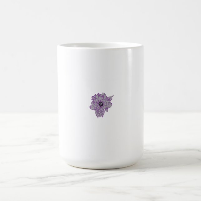 Lila blomma med grått-polka punkt mönster och blac kaffemugg (Center)