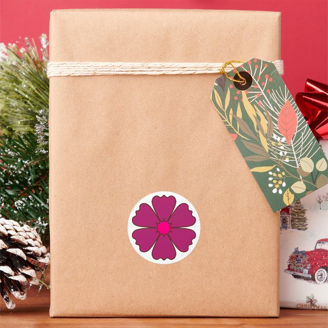 Lila Blomma Minimalistisk Blomning Runt Klistermärke (Skapare uppladdad)