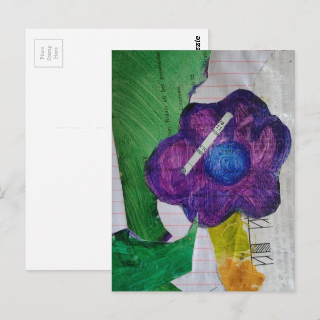 Lila blomma Mixed Media Collage Vykort (Fram/baksida)