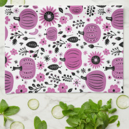 Lila blomma och söt pumpa mönster kökshandduk