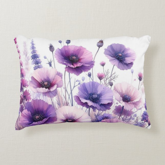 Lila blomma snygg blomsteraccentkudde prydnadskudde (Framsidan)