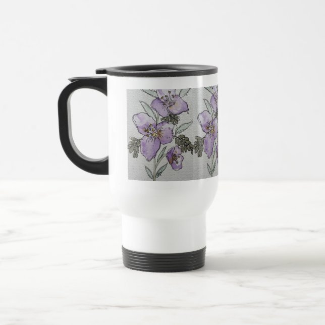 Lila blomma vattenfärg design resemugg (Vänster)