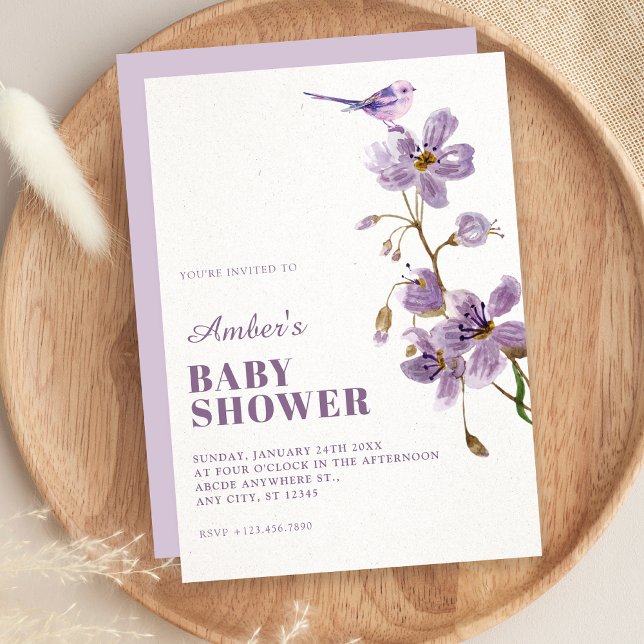 Lila blommande baby shower inbjudningar (Skapare uppladdad)