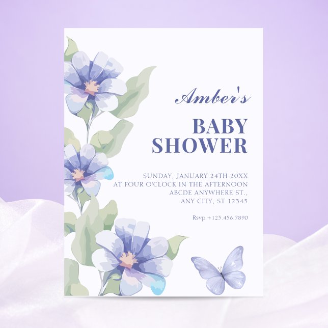 Lila blommande baby shower inbjudningar (Skapare uppladdad)