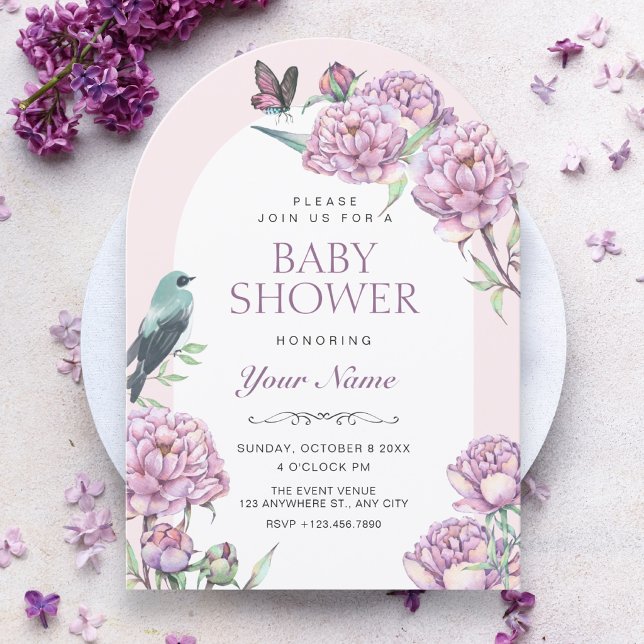 Lila blommande gren baby shower inbjudningar (Skapare uppladdad)