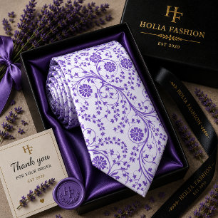 Lila Blommande Lavendel Halsduk Slips