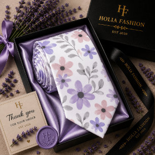 Lila Blommande Lavendel Halsduk Slips