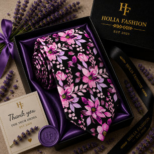 Lila Blommande Lavendel Halsduk Slips