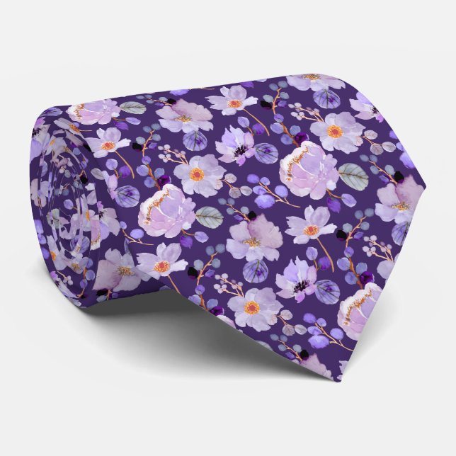 Lila Blommande Lavendel Halsduk Slips (Rullad)
