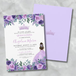 Lila blommande rosor Quinceanera-inbjudan Inbjudningar
