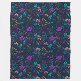 Lila Blommar och Teal Löv Fleecefilt