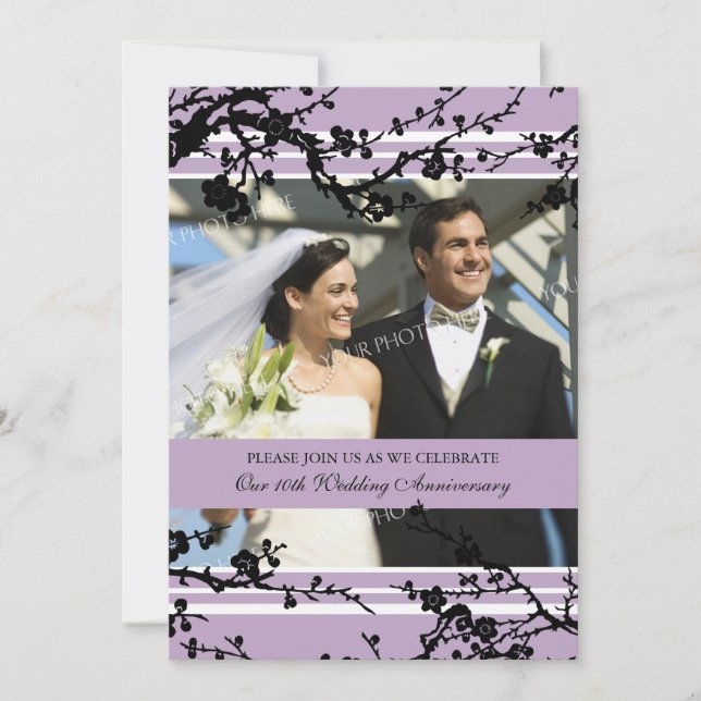 Lila Blommig 10-årsjubileumsfestinbjudan Inbjudningar (Framsida)