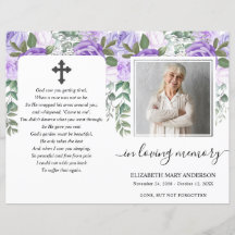 Lila Blommig Akvarell Foto Begravningsprogram