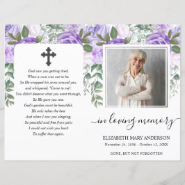 Lila Blommig Akvarell Foto Begravningsprogram