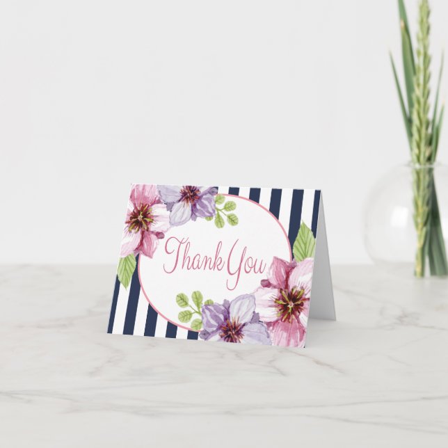 Lila Blommig Akvarell Tack Blå Ränder (Framsida)
