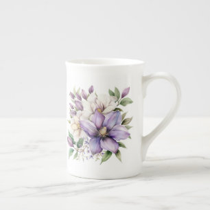 Lila Blommig Benporslin Mugg