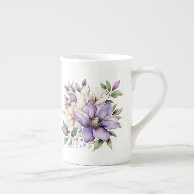 Lila Blommig  Benporslin Mugg (Höger)