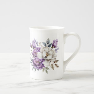 Lila Blommig Benporslin Mugg