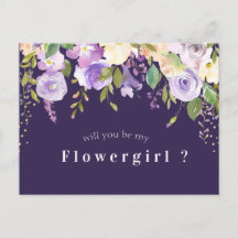lila blommig blir du min blomsterflicka kort