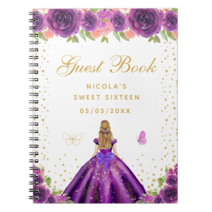 Lila Blommig Blond Hår Prinsessa Sweet Sixteen Anteckningsbok