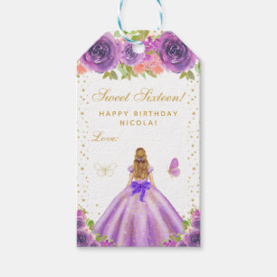 Lila Blommig Blond Hår Prinsessa Sweet Sixteen Presentetikett