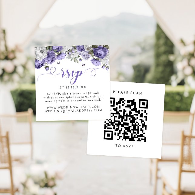 Lila Blommig Bröllops-Svar QR-kod  Tilläggskort (Skapare uppladdad)