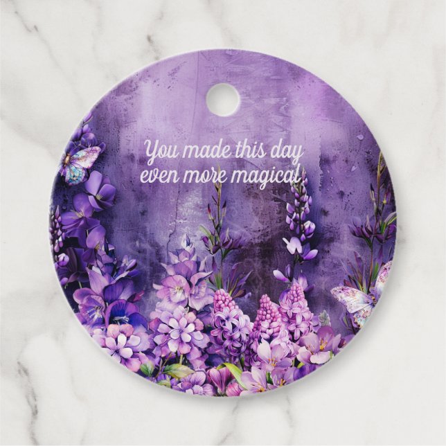 Lila Blommig Bröllopsdusch-dekaler Gåvor Etiketter (Framsida)