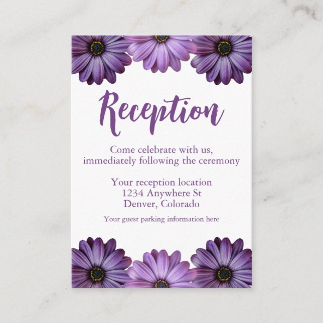 Lila Blommig Bröllopsmottagning Tilläggskort (Framsida)
