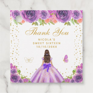 Lila Blommig Brunett Hår Prinsessa Sweet Sixteen Gåvor Etiketter