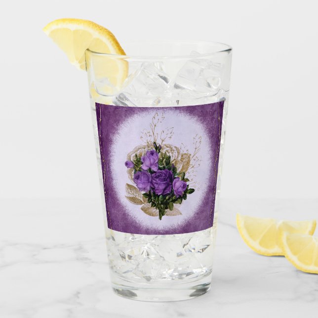 Lila blommig dricksglas med mönster glaskopp (Framsida Ice)