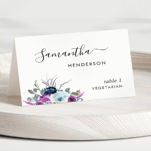 Lila Blommig, Egenskriven Bröllopsplatskort med St Bordsnummer