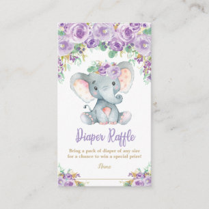 Lila Blommig Elefant Baby Shower Blöja Lotteri Tilläggskort