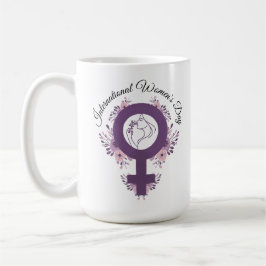 Lila blommig feministisk symbol kvinnodagen kaffemugg