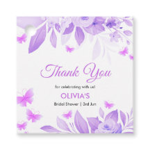 Lila Blommig Fjäril Bröllopsdusch Tack