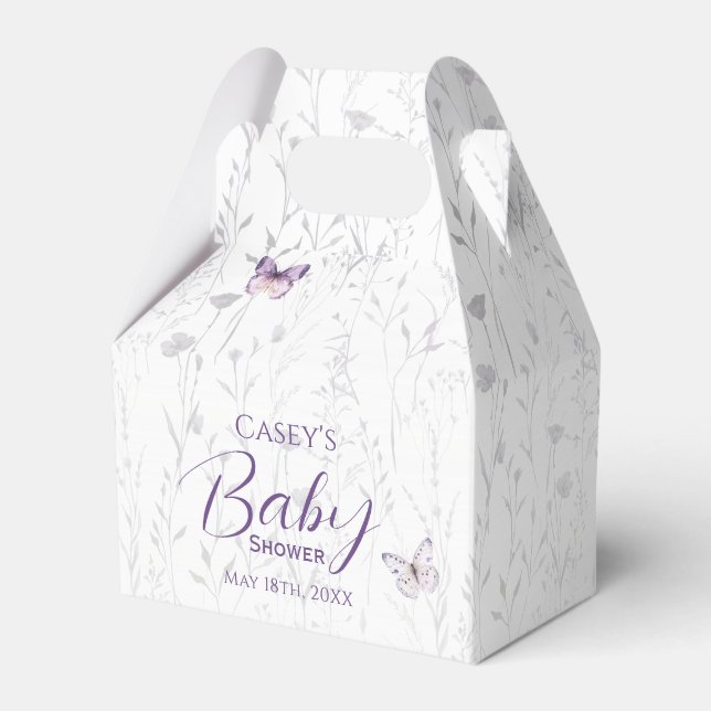 Lila Blommig Flicka Fjäril Bebis Babyshower  Presentaskar (Framsidan Sidan)