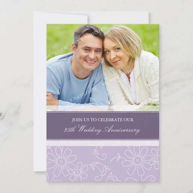 Lila blommig foto 25-årsjubileums inbjudan (Framsida)
