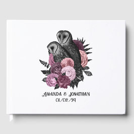 Lila Blommig Glam Gothic Ugglor Bröllop Gästböcker