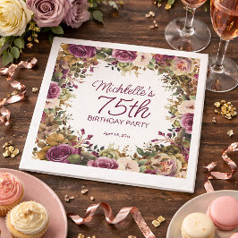Lila Blommig Gröna blad 75-årsdag Pappersservett