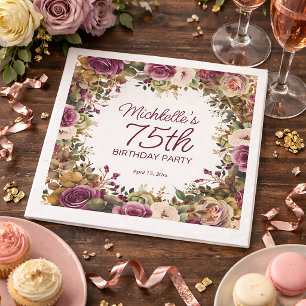 Lila Blommig Gröna blad 75-årsdag Pappersservett