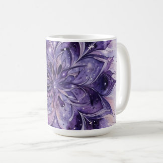 Lila Blommig Mandala i Vattenfärg Kaffemugg
