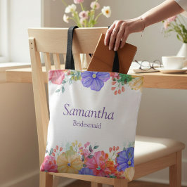 Lila Blommig Monogram Brudtärna Tygkasse