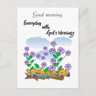 Lila blommig morgonsegen vykort