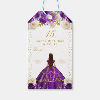 Lila Blommig Prinsessa Grattis på födelsedagen Presentetikett