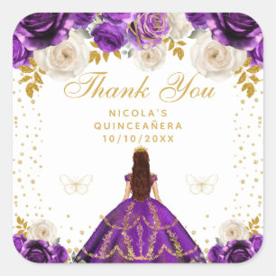 Lila Blommig Prinsessa Quinceañera Fyrkantigt Klistermärke