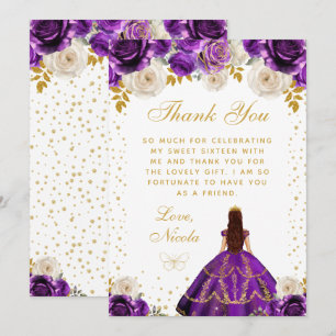 Lila Blommig Prinsessa Quinceañera Tack Kort