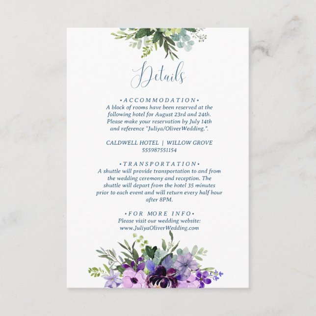 Lila Blommig QR-kod bröllop  Tilläggskort (Framsida)