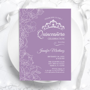 Lila Blommig Quinceanera-fest Inbjudningar