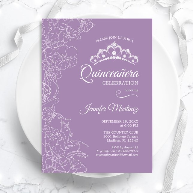 Lila Blommig Quinceanera-fest Inbjudningar (Skapare uppladdad)