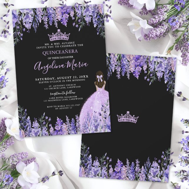 Lila Blommig Quinceanera-inbjudan Inbjudningar (Purple Floral Quinceanera Invitation)