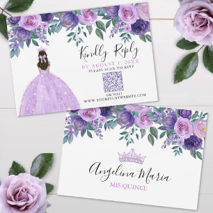 Lila Blommig Quinceanera QR-kod RSVP OSA Kort